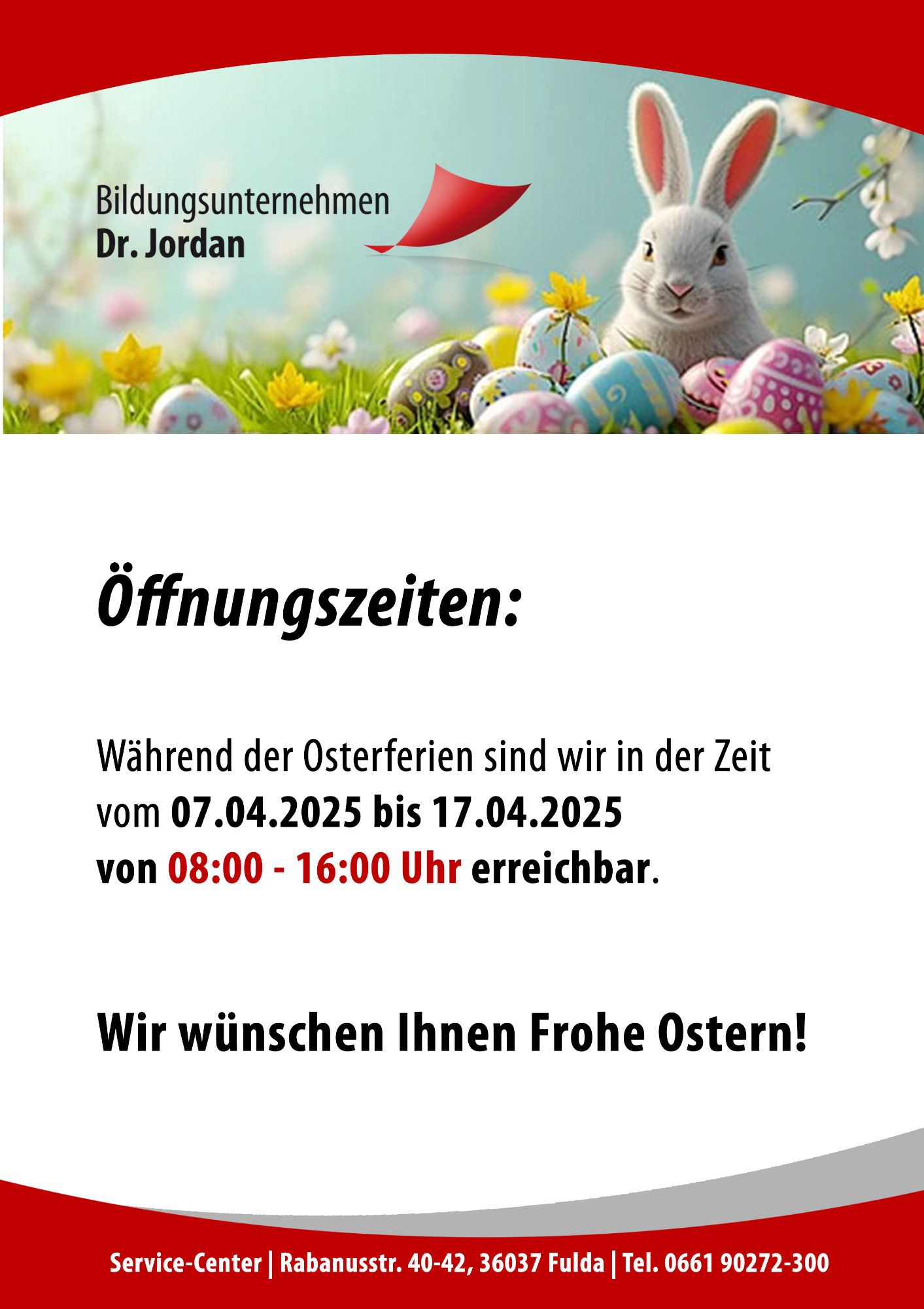 Öffnungszeiten Servicecenter Ostern