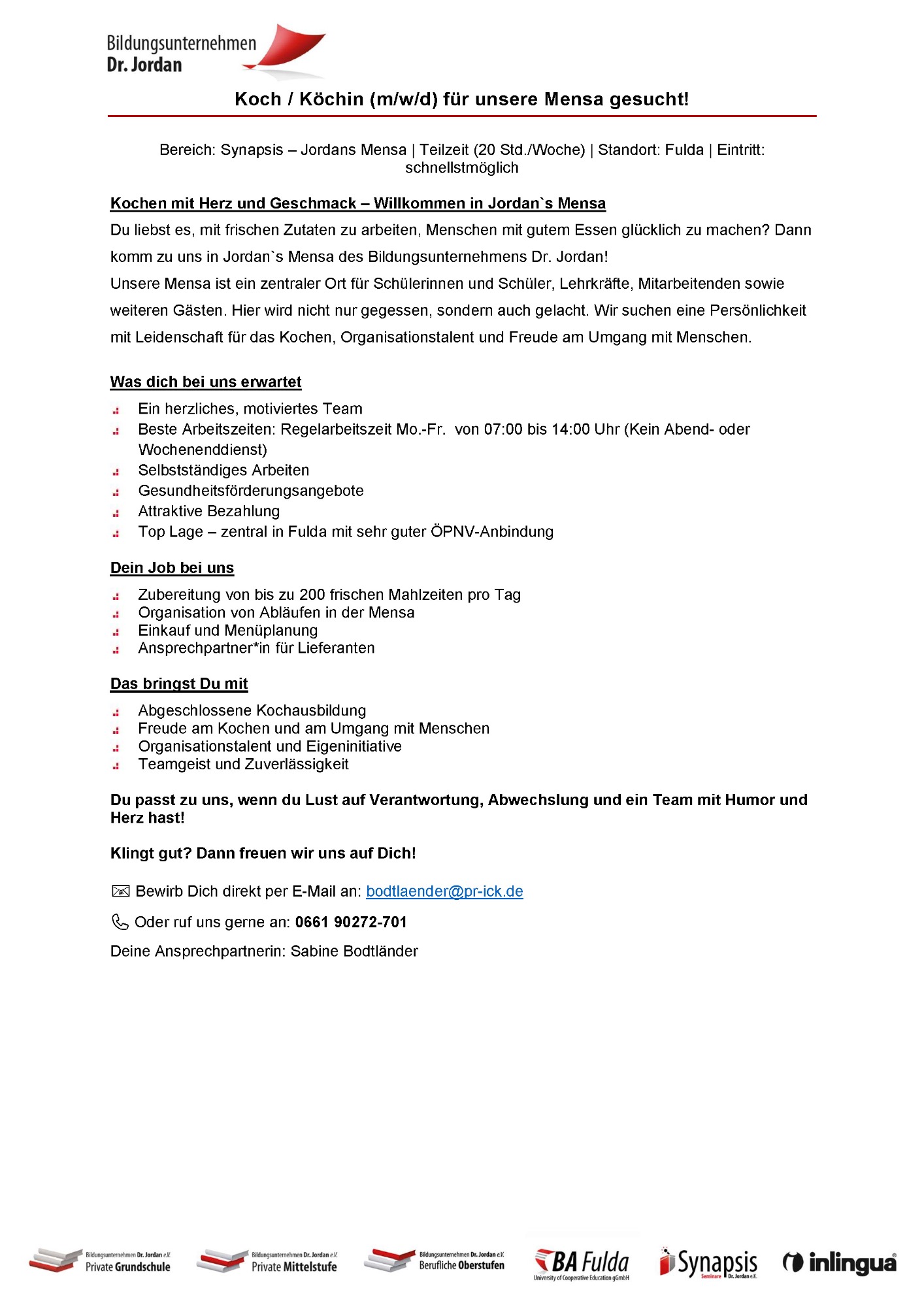 Stellenanzeige Koch/Köchin