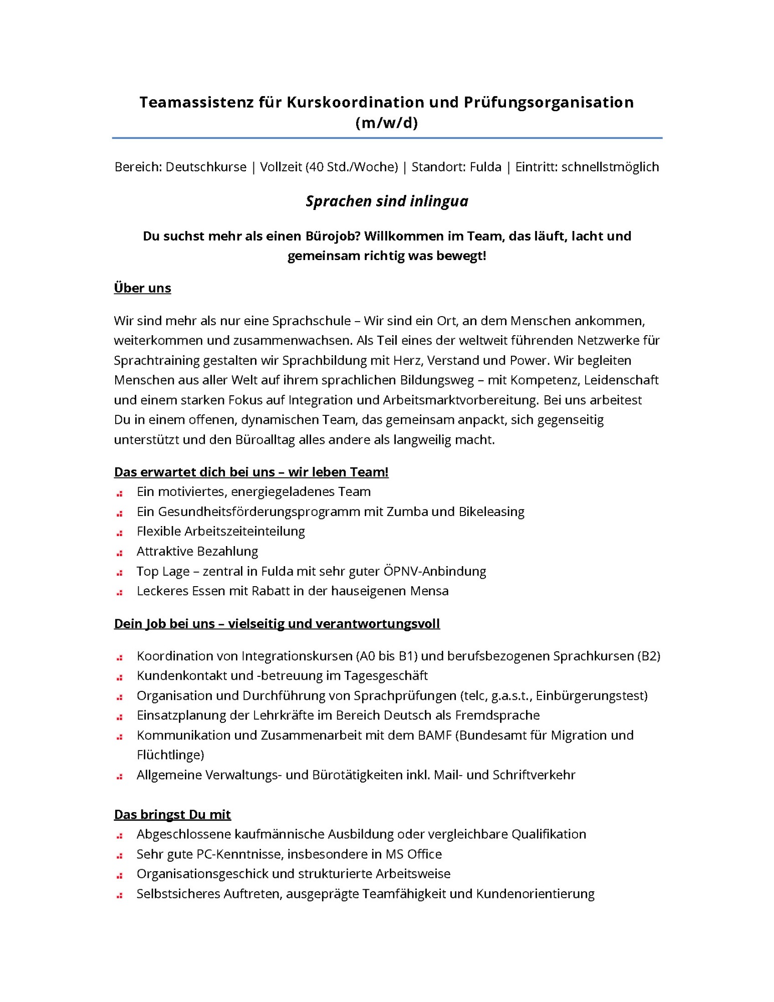 Stellenanzeige inlingua